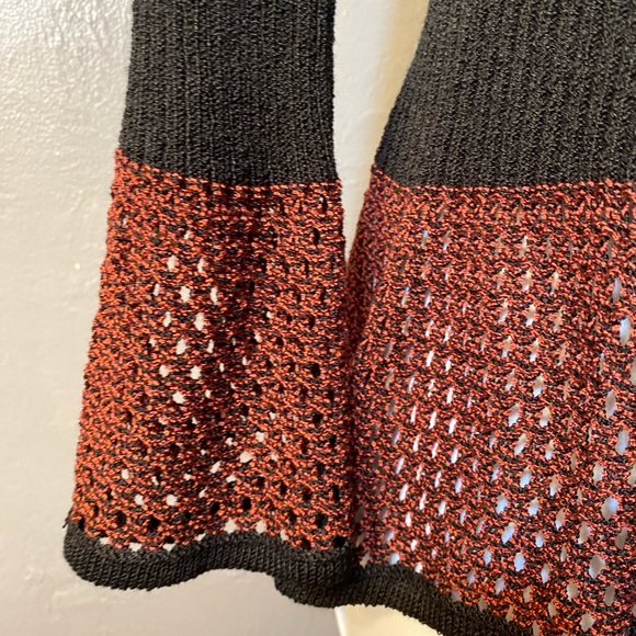 SAPPHIRE Black and Rust Long Sleeve Tie Front Bell Sleeve Cardigan - Picture 6 of 16